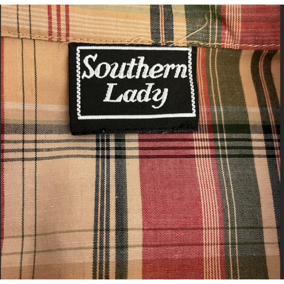 Southern Lady Button Up Long Sleeve Plaid Shirt - Sz M - Picture 4 of 7